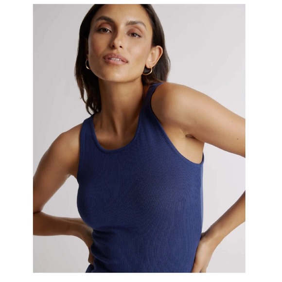 Quince Tencel Rib Knit Sleeveless Dress / Navy / Small - Picture 3 of 4